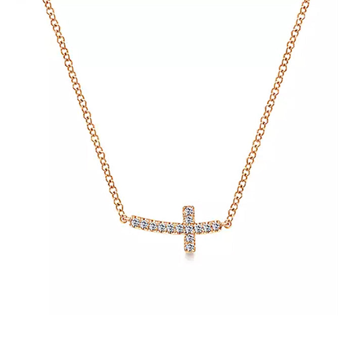 Gabriel & Co. 14k White Gold Sideways Curved Diamond Cross Necklace - NK4345W45JJ