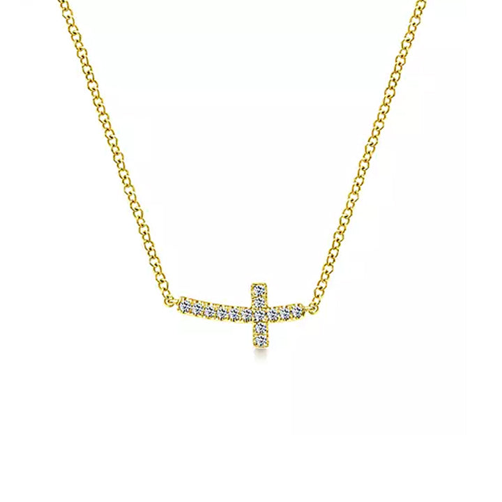 Gabriel & Co. 14k White Gold Sideways Curved Diamond Cross Necklace - NK4345W45JJ