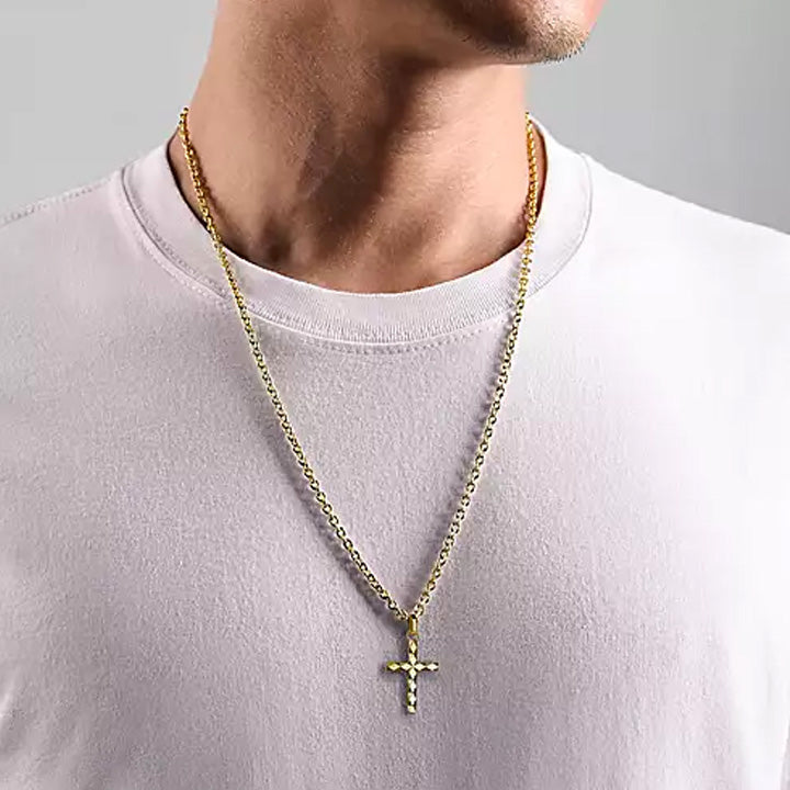 Gabriel & Co Men's 14K Yellow Gold Faceted Cross Pendant - PCM6538Y4JJJ