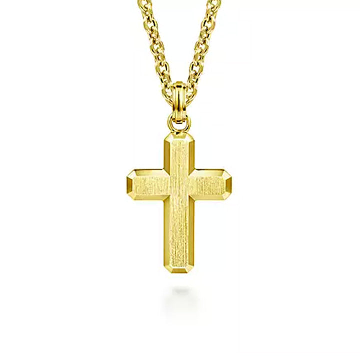 Gabriel & Co Men's 14K Yellow Gold Brushed Finish Cross Pendant - PCM6542Y4JJJ