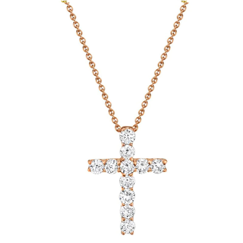 14k Rose Gold 0.32ctw Diamond Cross Necklace- SC37215659