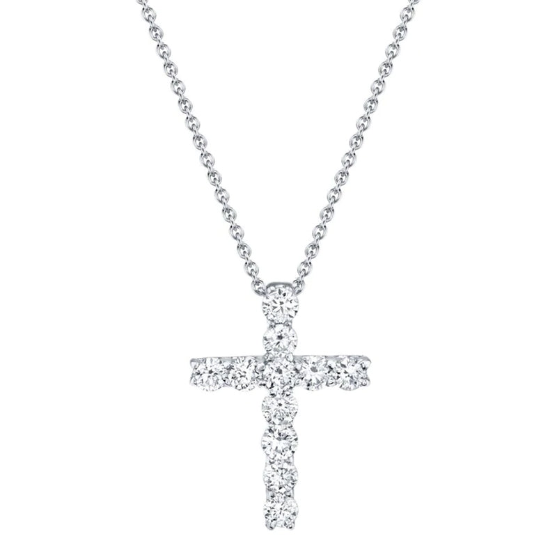 14k White Gold Diamond Cross Necklace- SC37215657