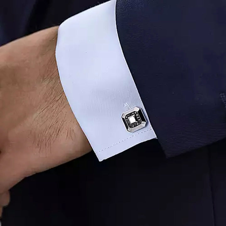 Gabriel & Co Men's Sterling Silver Square Cufflinks with Black Spinel - CL36SVJBS