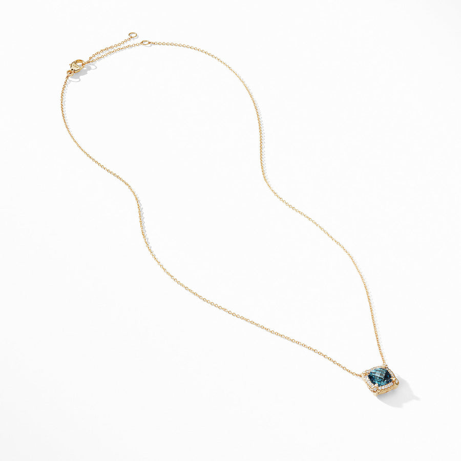 David Yurman Petite Chatelaine Pave Bezel Pendant Necklace in 18k Gold with Hampton Blue Topaz- N14202D88AIBDI
