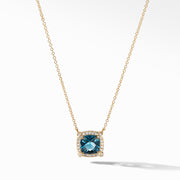 Petite Chatelaine? Pav? Bezel Pendant Necklace in 18K Yellow Gold with Hampton Blue Topaz