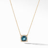 Petite Chatelaine? Pav? Bezel Pendant Necklace in 18K Yellow Gold with Hampton Blue Topaz