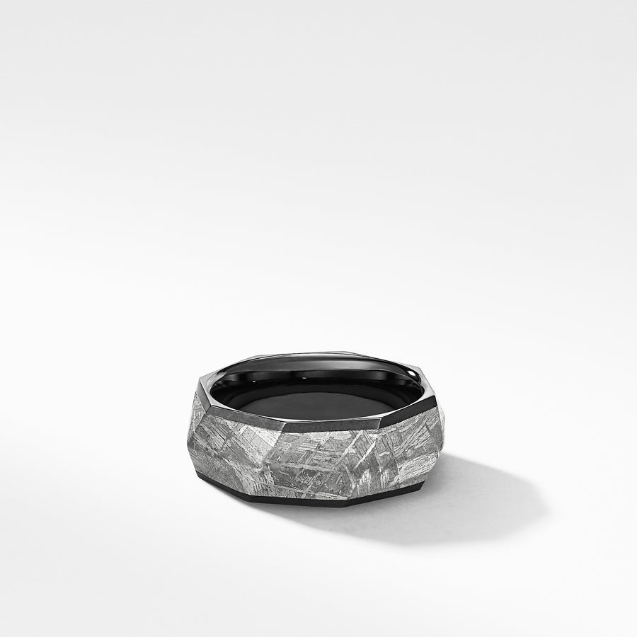 Torqued Faceted Band Ring in Black Titanium with Meteorite