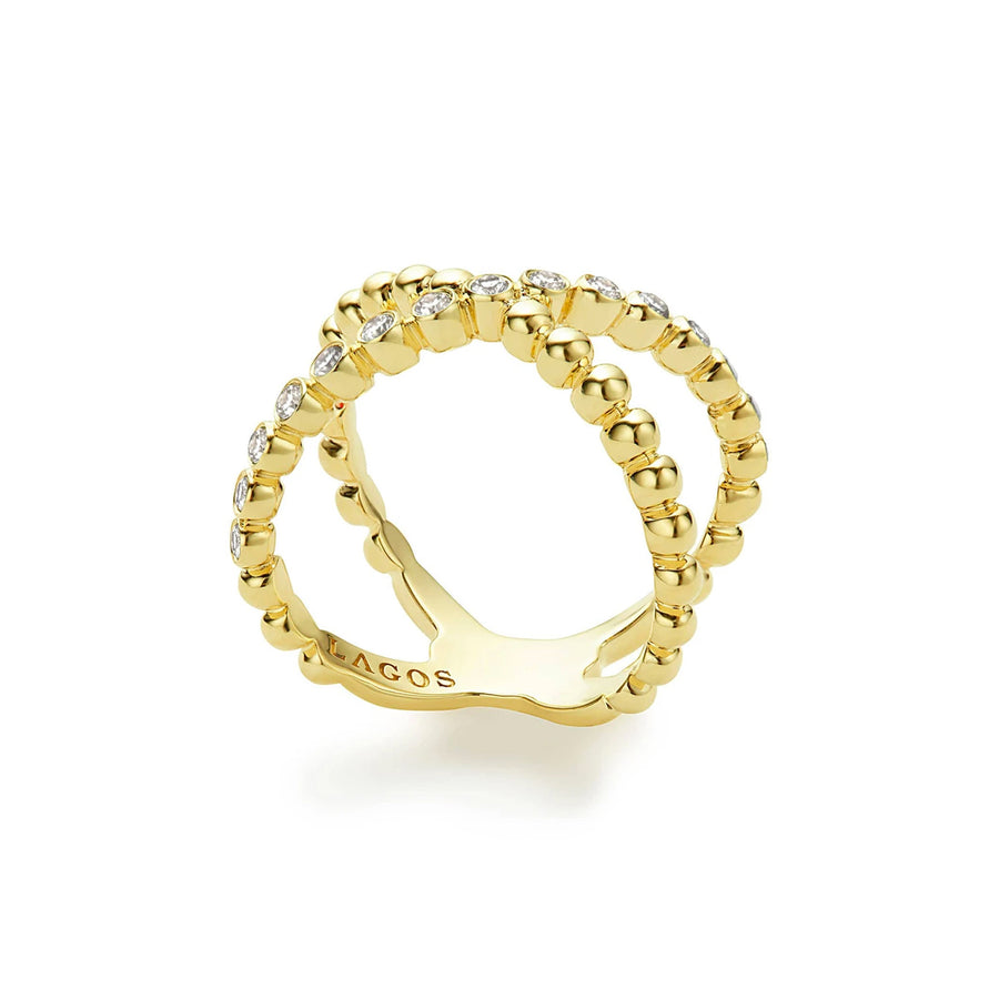 Lagos Caviar Gold Diamond X Ring- 02-10232-DD7