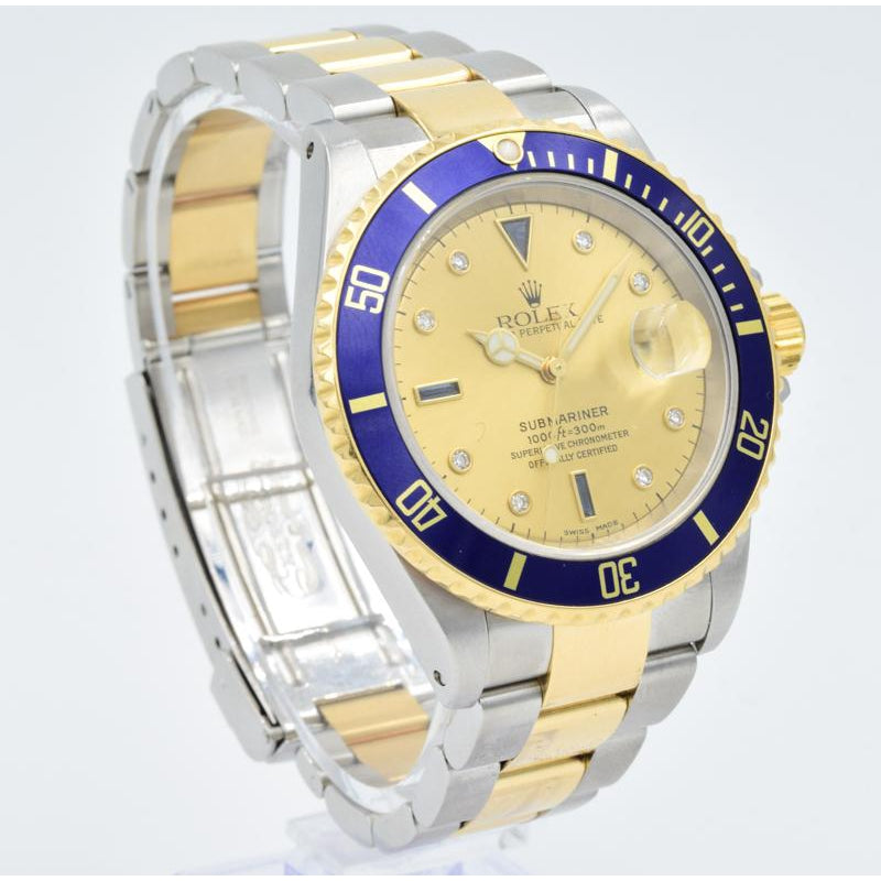 SOLD - Rolex Submariner 16613 Two-Tone Serti Dial with Blue Bezel - 40mm