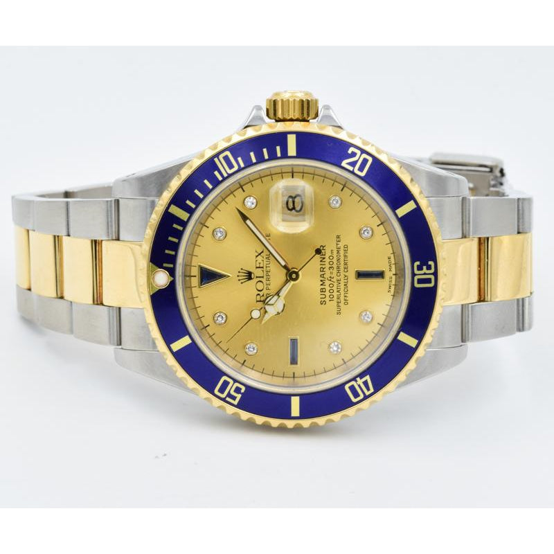 SOLD - Rolex Submariner 16613 Two-Tone Serti Dial with Blue Bezel - 40mm