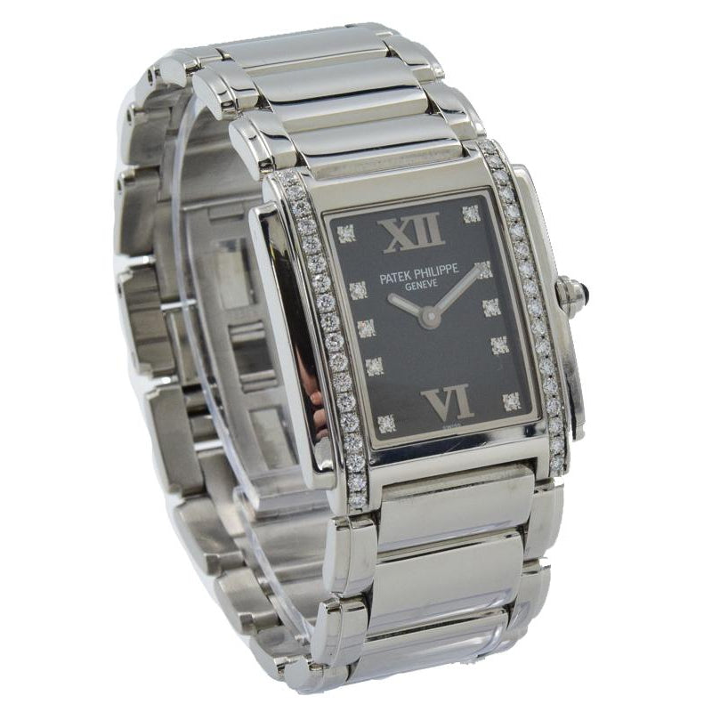 This piece was recently taken in by our store and is in very good condition. The Patek Twenty-4 is an elegant timepiece which is as beautiful of a piece of jewelry as it is a fine timepiece. Dedicated to the young, active modern woman, it was conceived to fit in with every moment of her life. It is the perfect complement to fashionable business or casual wear and the most elegant evening-wear.This piece was sold in 06/2019. If you are looking for this piece or something similar, please let us kn