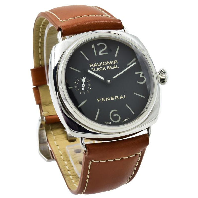 This Panerai Radiomir Black Seal was recently traded in to our store and is in very good condition. This piece will come with the full box and papers. The PAM 183 Black Seal comes in a 45mm stainless steel case and has a sapphire crystal exhibition caseback. The watch features a manual winding mechanical movement.This piece was sold in November 2019. If you are looking for this piece, please reach out to us and we  will see what we can find!