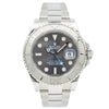 This Rolex Yachtmaster with rhodium dial was recently traded in to our store and is in excellent condition! This piece comes with the full box and papers. This model is in a 40mm stainless steel case on a bracelet. 