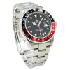 This Rolex GMT-Master II was recently traded in to our store and is in very good condition! This watch was taken in with the full box, papers, and even the original hang tags! Beginning in 1989, the Reference 16710 replaced the ref. 16760 featuring a slimmer case design with a similar caliber movement. This model has the Coke colored bezel. The bezel is stainless steel with black and red.This piece was sold in 05/2019. If you are looking for this or something similar, please reach out to us!