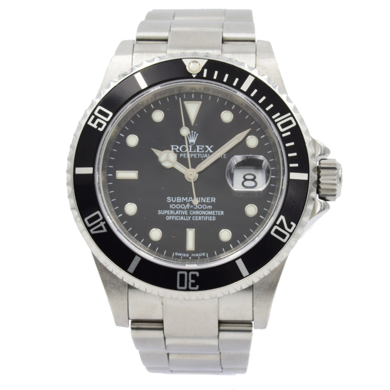 This Rolex Submariner was recently traded in and is in very good condition. The watch comes with the full box and papers. This watch is from 2008 and is in a 40mm stainless steel case with a date.