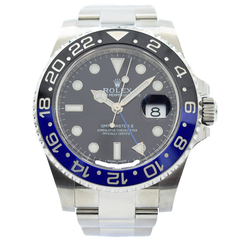 This Rolex GMT-Master II was recently traded in to our store and is in very good condition! This piece comes with the original box and booklets (no warranty card). The 116710BLNR has recently been discontinued and is becoming harder and harder to find. This is a great opportunity to pick one up in very good condition!This piece was sold in November 2019. If you are looking for this piece, please reach out to us!