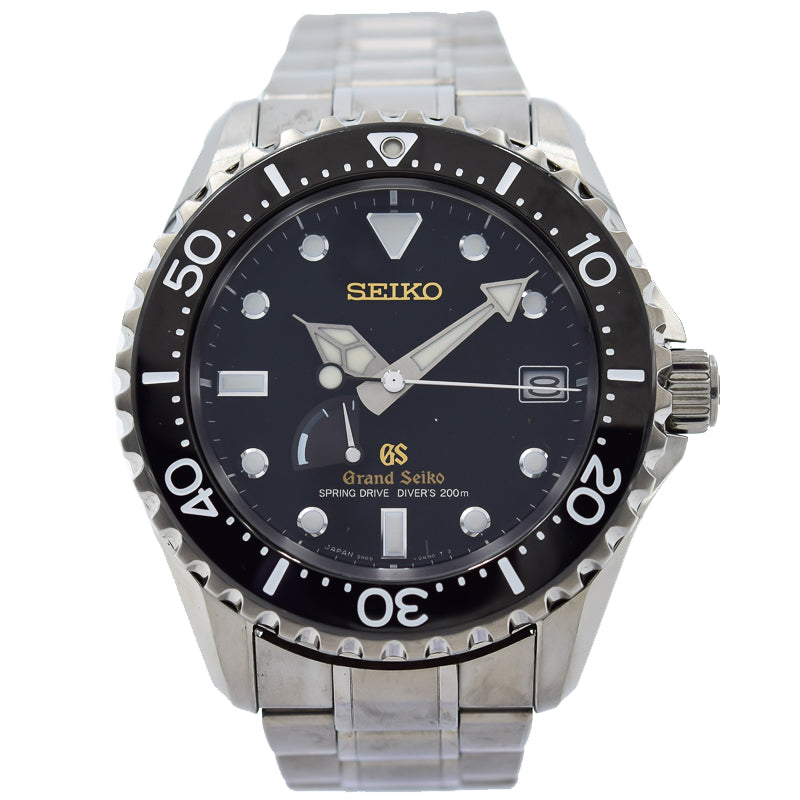 This Seiko Grand Seiko diver was recently traded in to our store and comes with the full box and papers. This model is in a 44mm titanium case and comes on a bracelet. The Seiko Grand Seiko logos on the dial signify that this piece was made before the split of the 2 brands and makes this very hard to come by. This piece was sold in February 2020.