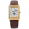 This JLC Reverso Sun Moon was recently traded in to our store and is in very good condition. This piece will come with the full box and papers. The JLC Reverso is know for the ability to flip the watch over to protect the face of the piece. This special model has an exhibition caseback allowing you to flip the piece over to see the full movement. This model is in a 26 x 42mm rose gold case.This piece was sold in February 2020.