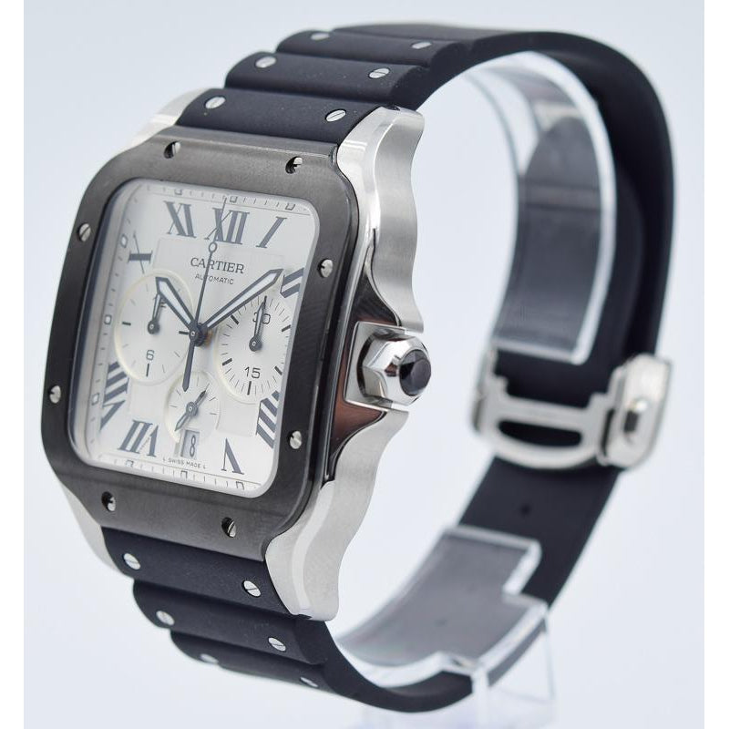 SOLD 11/2019 - Cartier Santos - WSSA0017 - Silver Dial with Chronograph Box and Papers - 43mm