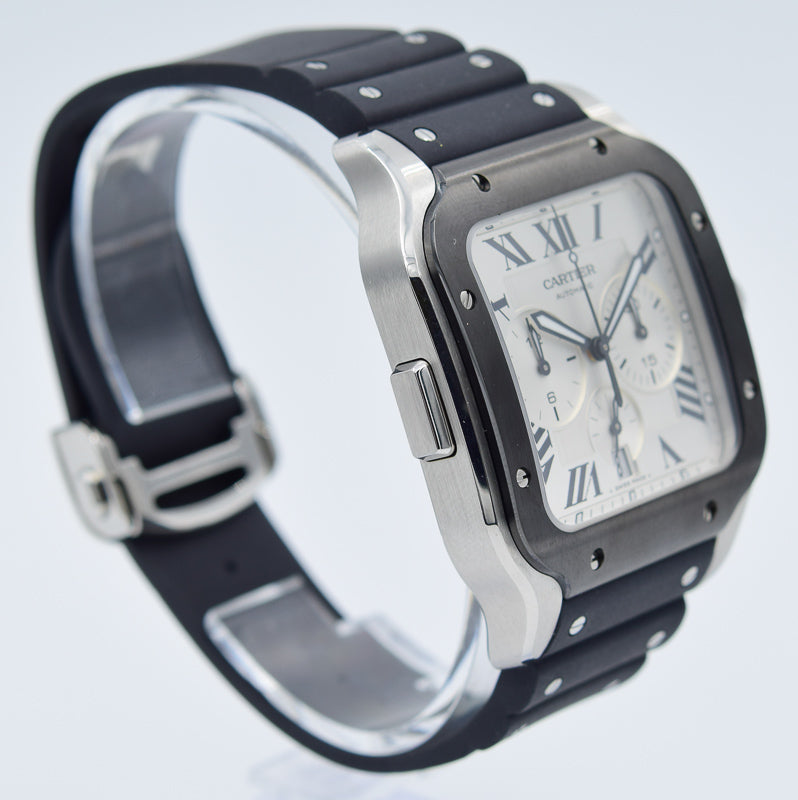 SOLD 11/2019 - Cartier Santos - WSSA0017 - Silver Dial with Chronograph Box and Papers - 43mm