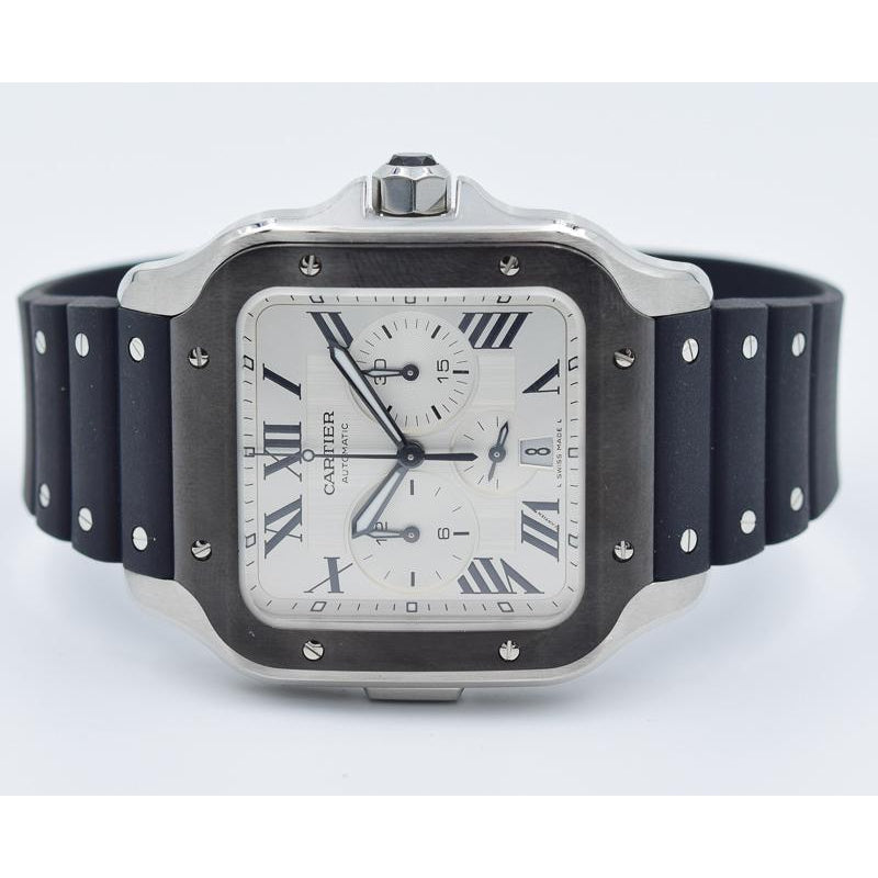 SOLD 11/2019 - Cartier Santos - WSSA0017 - Silver Dial with Chronograph Box and Papers - 43mm