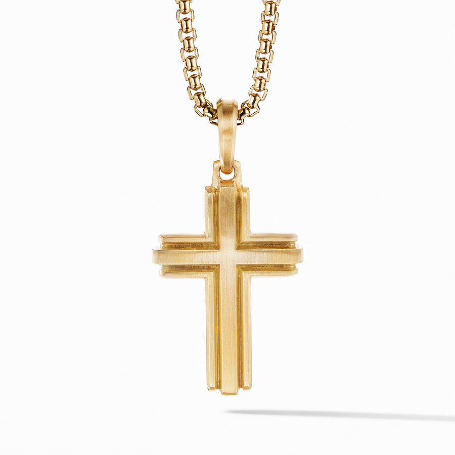 Deco Cross Pendant in 18K Yellow Gold