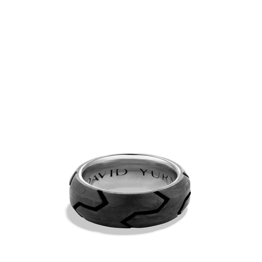 Sterling silver ��� Forged carbon overlay,  ��� Ring, 8mm wide