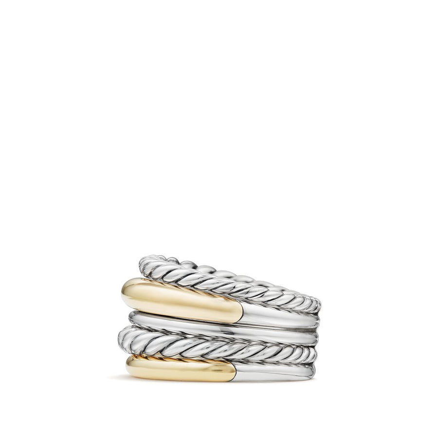 David Yurman Pure Form Five Row Ring in Sterling Silver with 18K Yellow Gold - R13696 S8