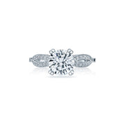 Exquisite almond-shaped crescents of round diamonds ignite a center diamond on a dainty setting that is incredible from every angle; with diamonds accentuating crescent silhouette details. Fresh and atypical - the epitome of breezy elegance.