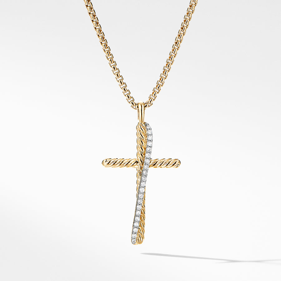 Crossover Cross Necklace in 18K Yellow Gold with Pav? Diamonds