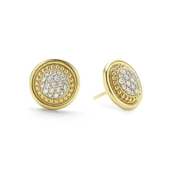 Lagos Meridian 18K Gold Circle Diamond Pave Stud Earrings - 01-11148-DD