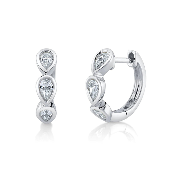 14K White Gold Diamond Pear Bezel Huggie Earrings - SC55024447