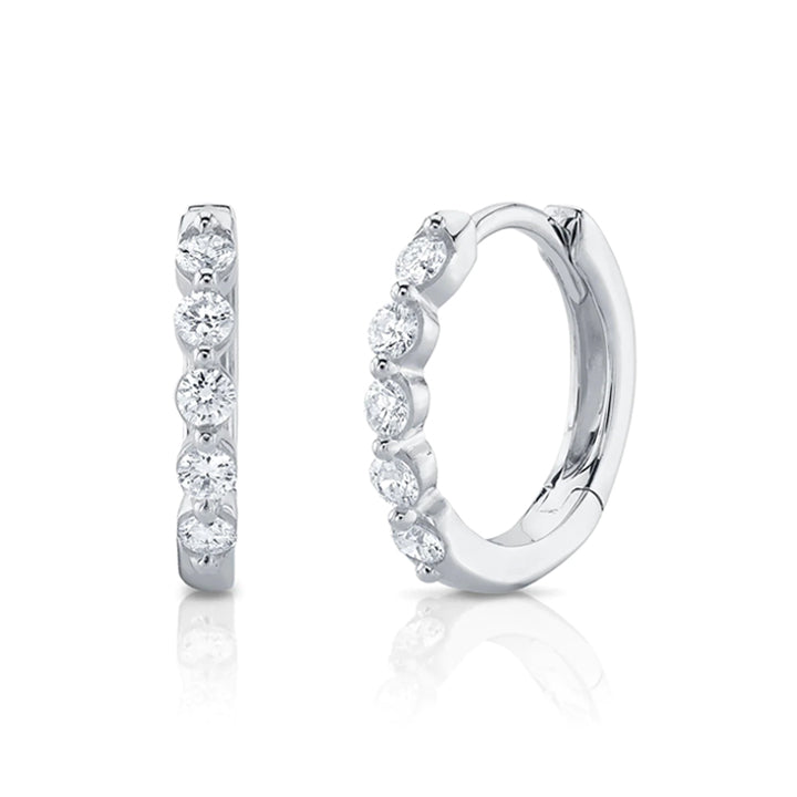 14K White Gold Shared Prong Diamond Huggie Earrings - SC55023229
