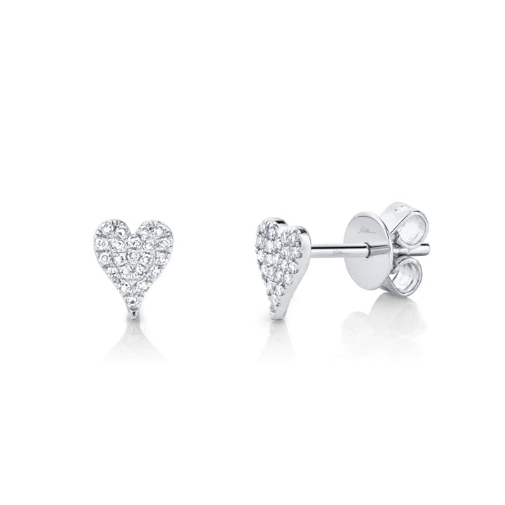 14K White Gold 0.10ct Diamond Pave Heart Stud Earrings - SC55006717