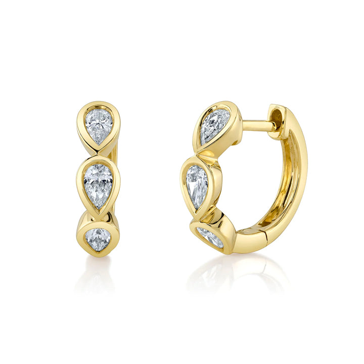 14K Yellow Gold Diamond Pear Bezel Huggie Earrings - SC55024448