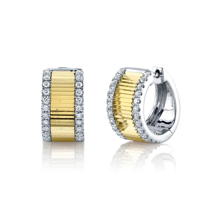 14K Two Tone Gold 0.46ctw Diamond Huggie Earrings - SC22008949