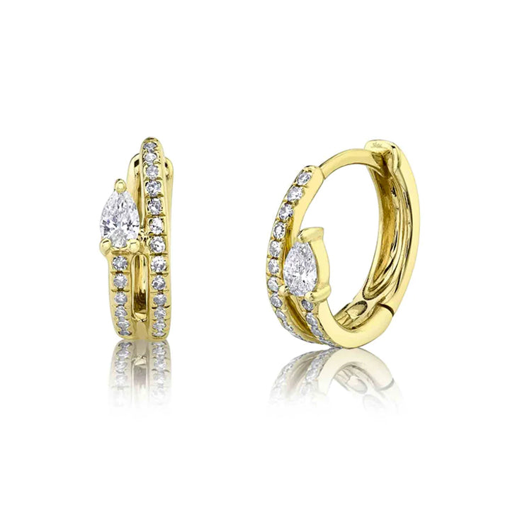 14K Yellow Gold Diamond Pear Huggie Earrings - SC55012143