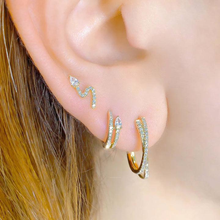 14K Yellow Gold Diamond Pear Huggie Earrings - SC55012143