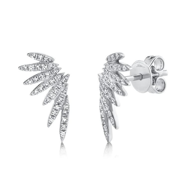 14K White Gold Diamond Wing Earrings - SC55009920