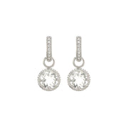From the Provence Collection, the Provence Delicate Pave Trio Round Stone Earring Charms feature round faceted white topaz set in 18K white gold surrounded by pave round diamond trios. Hoops and earring charms sold separately.Gemstone	White TopazMetal	18K White GoldWeight	0.04Length	10 mm