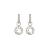 From the Provence Collection, the Provence Delicate Pave Trio Round Stone Earring Charms feature round faceted white topaz set in 18K white gold surrounded by pave round diamond trios. Hoops and earring charms sold separately.Gemstone	White TopazMetal	18K White GoldWeight	0.04Length	10 mm