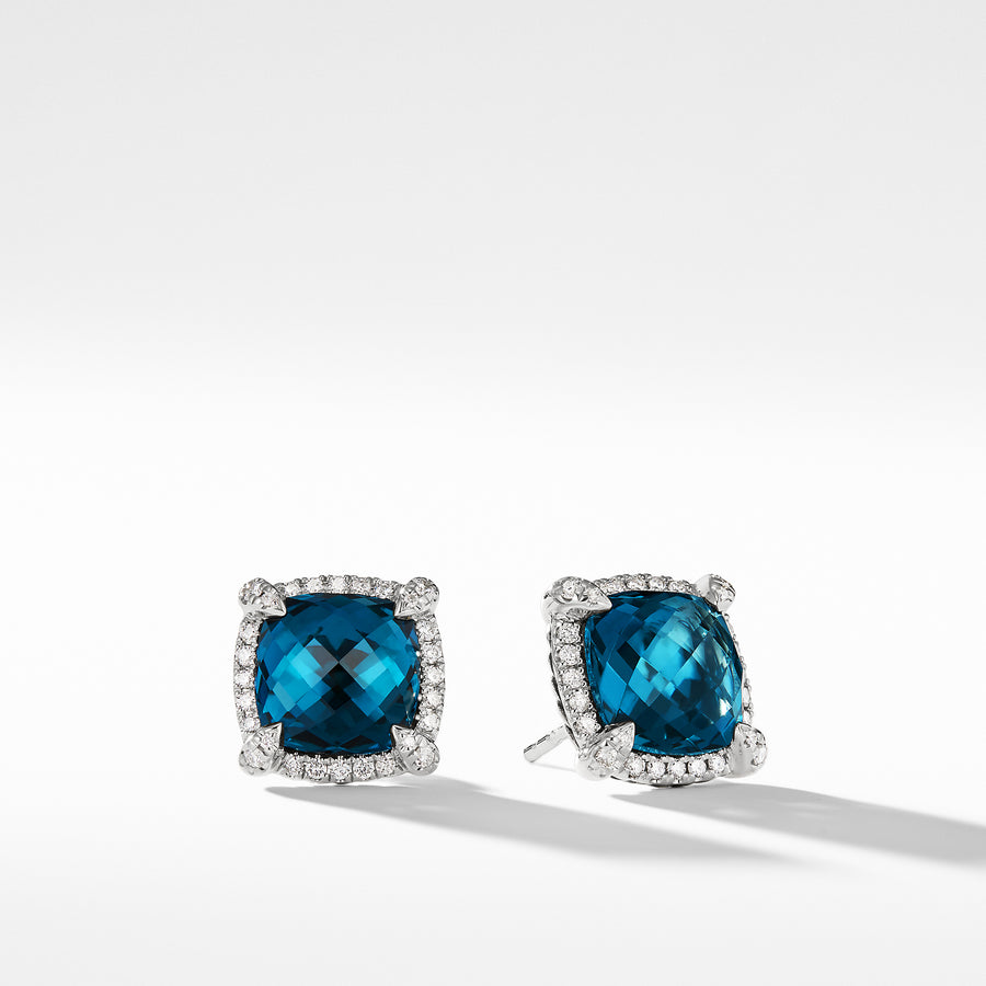 David Yurman Chatelaine Pave Bezel Stud Earring with Hampton Blue Topaz and Diamonds - E12747DSSAIBDI