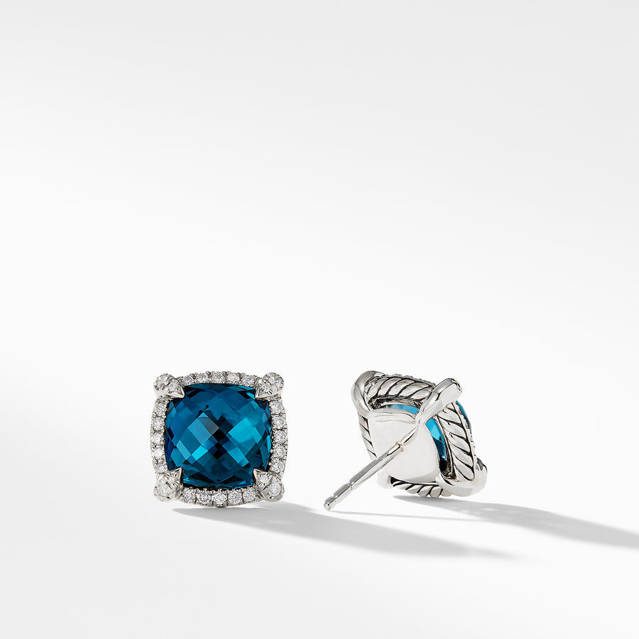 David Yurman Chatelaine Pave Bezel Stud Earring with Hampton Blue Topaz and Diamonds - E12747DSSAIBDI