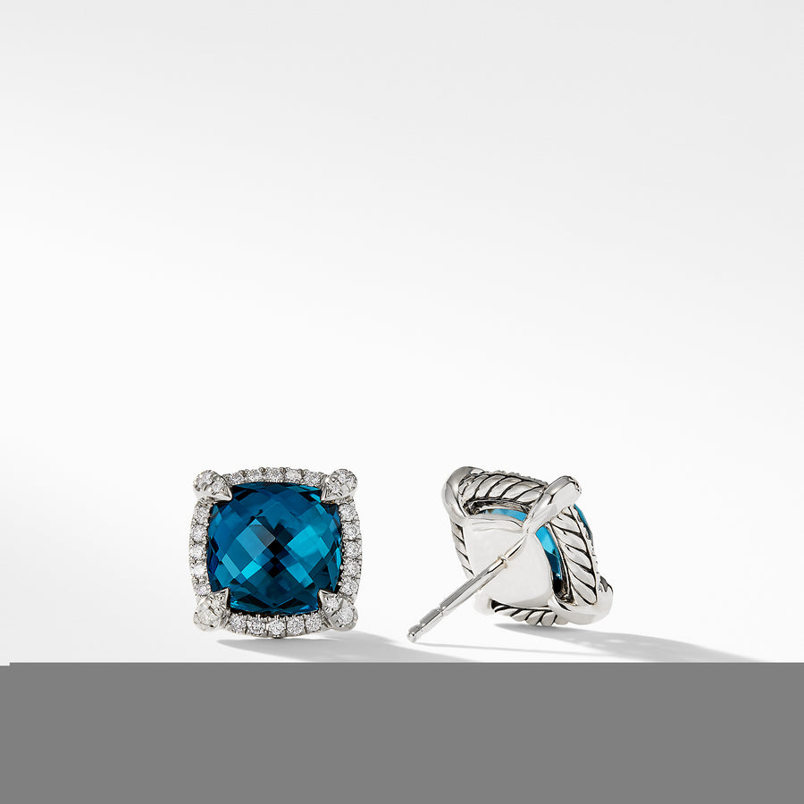 David Yurman Chatelaine Pave Bezel Stud Earring with Hampton Blue Topaz and Diamonds - E12747DSSAIBDI