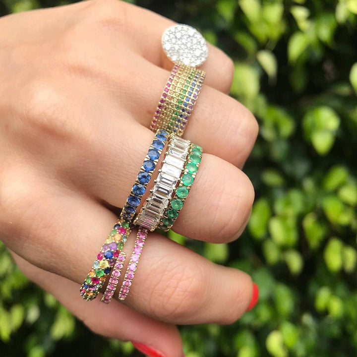 Eriness 14K Yellow Gold Large Emerald Eternity Band