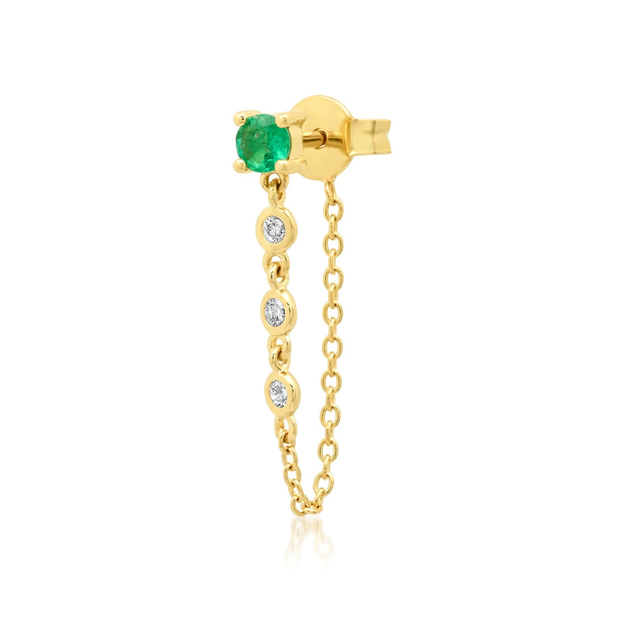 Carat Weight: 0.11 Emerald, 0.045 Diamond The Single Emerald Stud with Diamond Chain can be made to order in white and rose gold upon request.