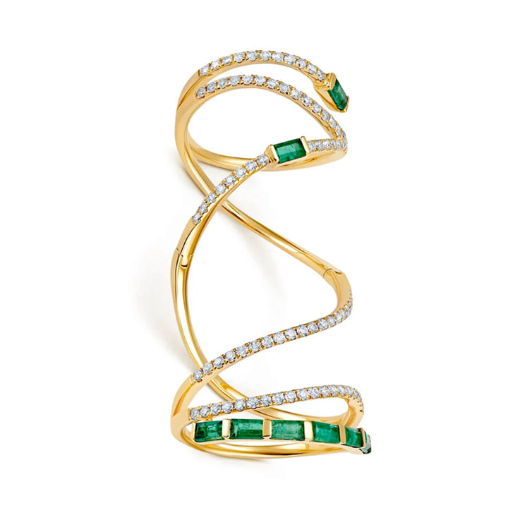 Graziela 18K Yellow Gold Diamond & Emerald Baguette Mega Swirl Ring