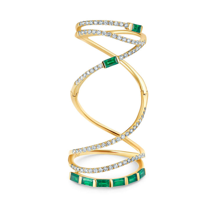 Graziela 18K Yellow Gold Diamond & Emerald Baguette Mega Swirl Ring