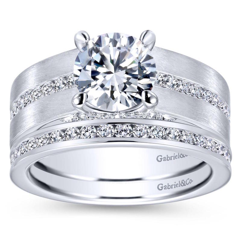 Gabriel & Co 14k White Gold Contemporary Straight Diamond Engagement Ring