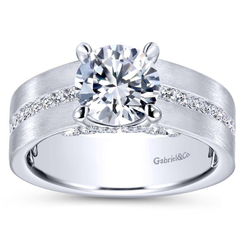 Gabriel & Co 14k White Gold Contemporary Straight Diamond Engagement Ring
